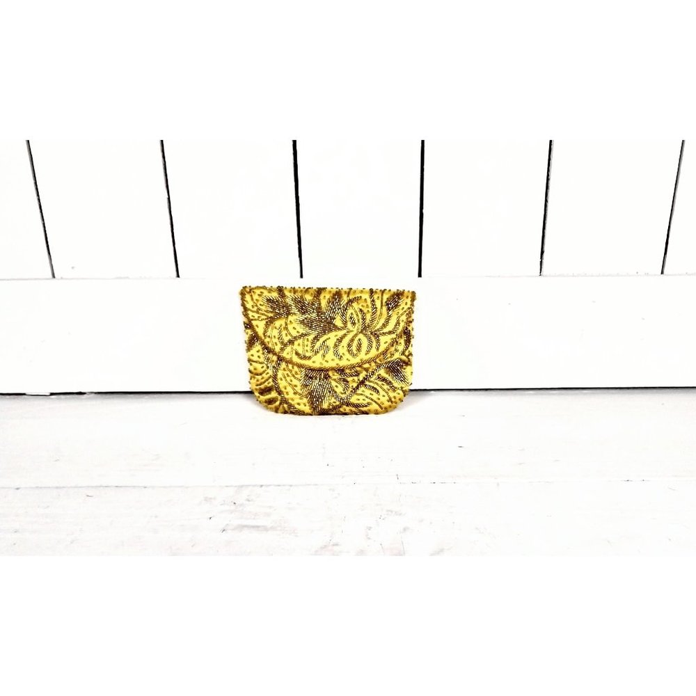 Vintage Golden Crown gold sequins beaded small evening clutch purse